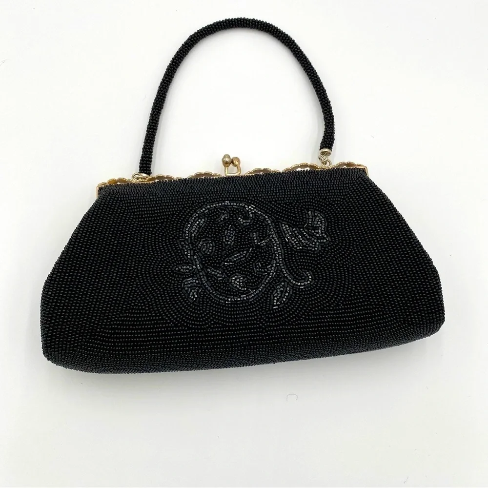 Beaded Y2K Vintage Formal Party‎ Wedding Gala Handbag Change Purse Clutch Black